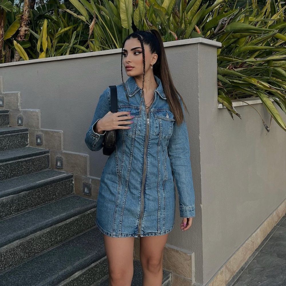 Zara Denim Zip Dress New - Picture 7 of 14